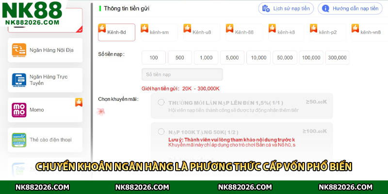 Chuyển khoản ngân hàng là phương thức cấp vốn phổ biến
